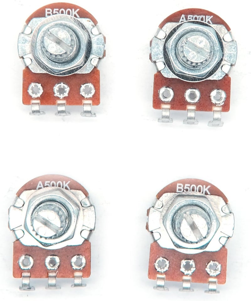 harpfeas 4PCS Mini Guitar Potentiometer Audio Volume Taper Pots for Fender Stratocaster Telecaster Guitar Bass Replacement (Long 18mm, A500K B500K) - Image 2